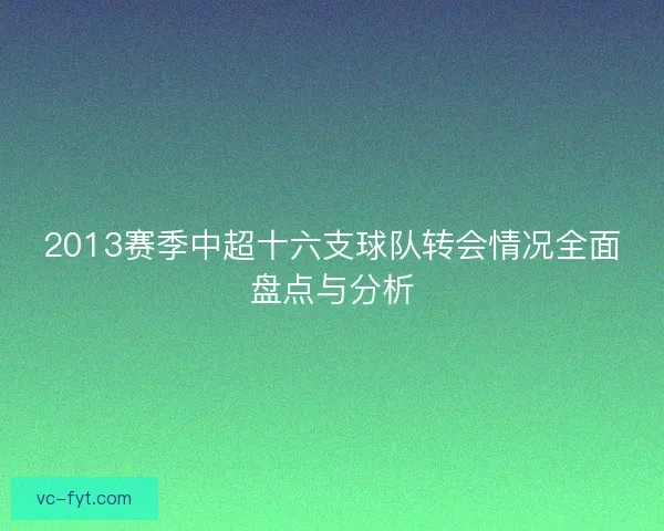 2013赛季中超十六支球队转会情况全面盘点与分析
